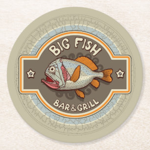 Big Fish Bar And Grill Poster Round Paper Coaster