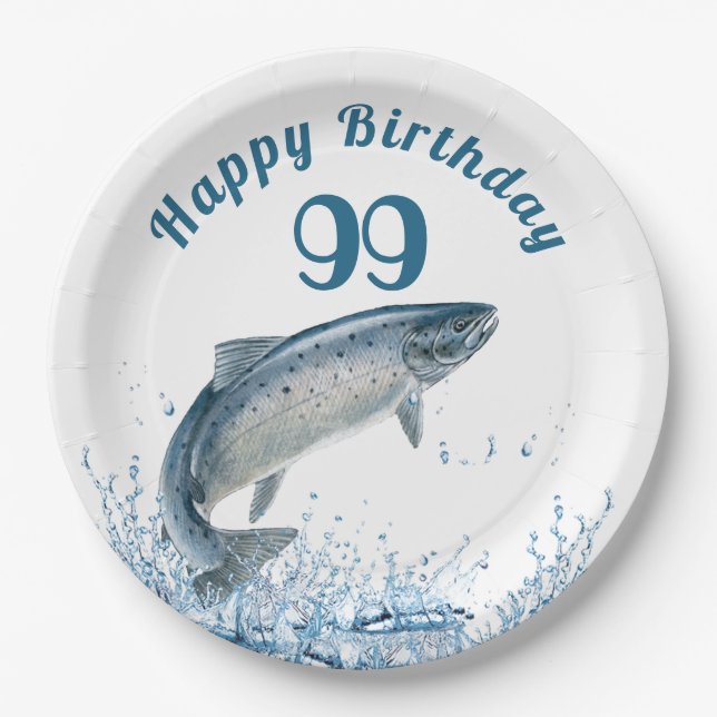 Big Fish In Water 99th Birthday Party Paper Plate (Front)