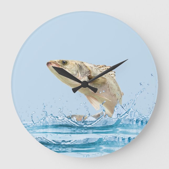 big fish jumping out of water large clock (Front)