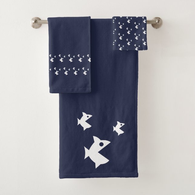 Big fish little fish Ocean Blue Bath Towel Set (Insitu)
