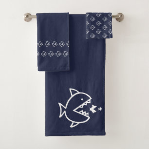 Big fish little fish Ocean Blue white Bath Towel Set