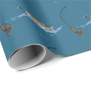 big fish on fishing pole wrapping paper