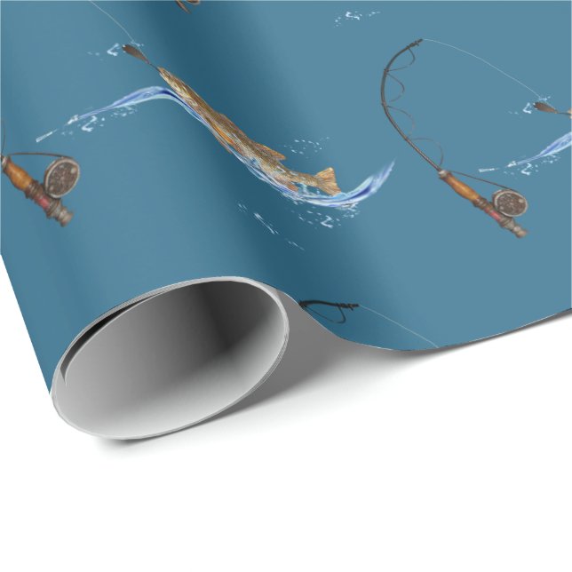 big fish on fishing pole wrapping paper (Roll Corner)