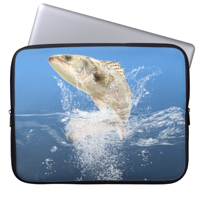 Big Fish Splashing Blue Water Laptop Sleeve (Front)