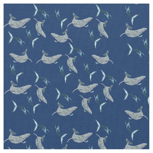 Big Fish, Whales Swimming Fabric (Close Up)