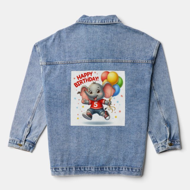 Big Five Celebration: Elephant with Balloons Toddl Denim Jacket (Back)