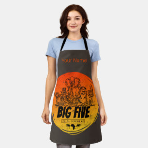 Big Five of Africa Safari Vintage Elephant, Lion Apron