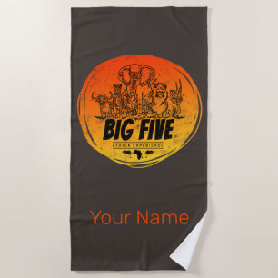 Big Five of Africa Safari Vintage Elephant, Lion Beach Towel