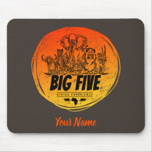 Big Five of Africa Safari Vintage Elephant, Lion Mouse Pad