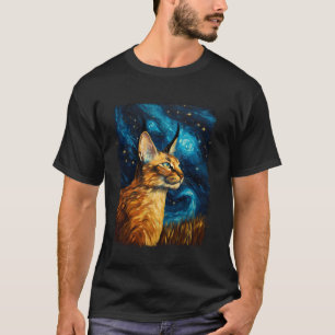 Big Floppa Caracal Cat Meme Starry Night Painting T-Shirt