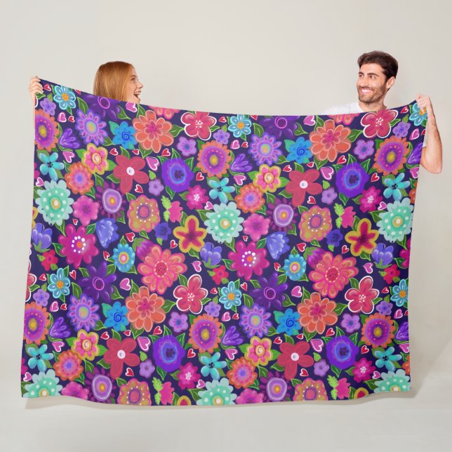 Big Flowers Boho Beautiful Fleece Blanket (In Situ)