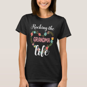 Big Flowers Heart Rocking The Grandma Happy Mum So T-Shirt
