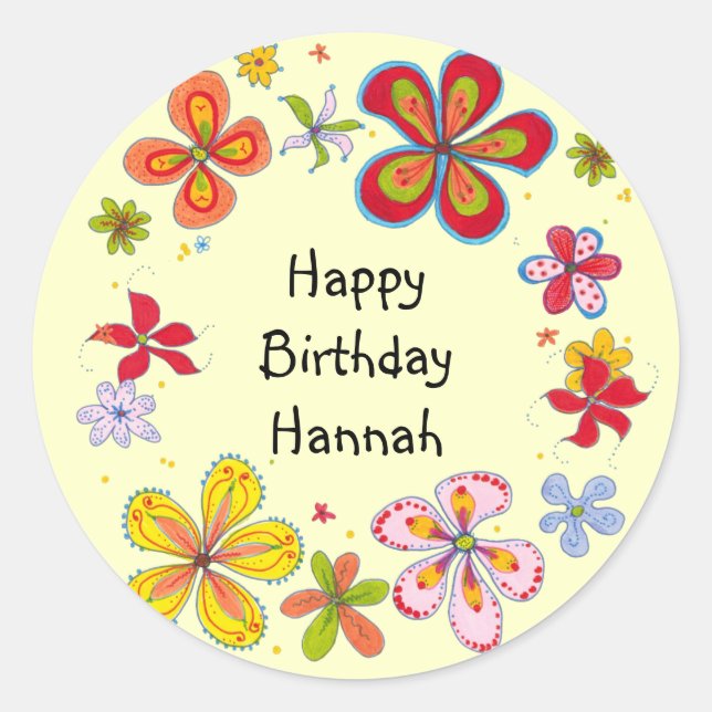 Big Flowers Teen Girls Template Birthday Stickers (Front)