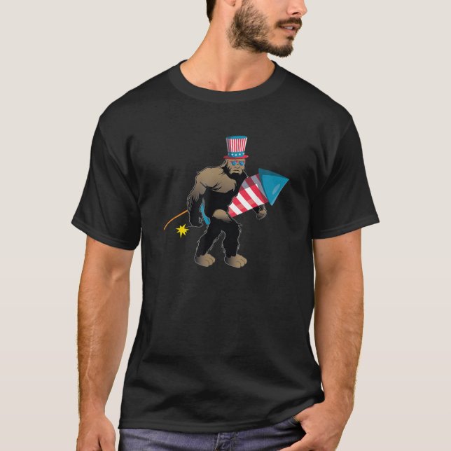 Big Foot 4th Of July Fireworks Sasquatch T-Shirt (Front)