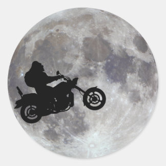 Big foot, big bike and a big bright moon classic round sticker