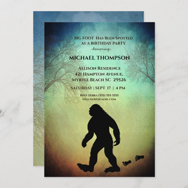   Big Foot Birthday Invitation (Front/Back)