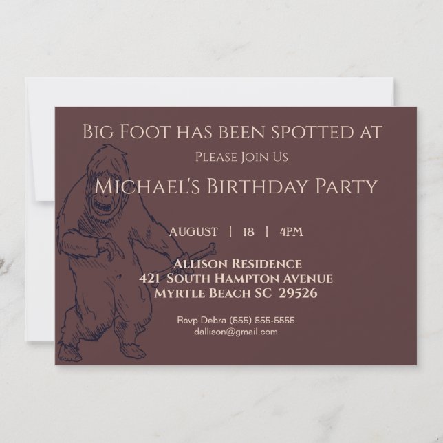 Big Foot Birthday Party Invitatiton Invitation (Front)