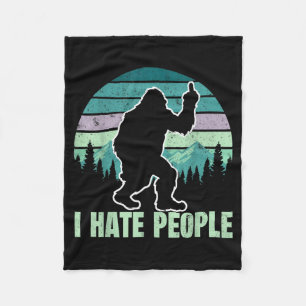 Big Foot I Hate People Middle Finger Sasquatch Ret Fleece Blanket