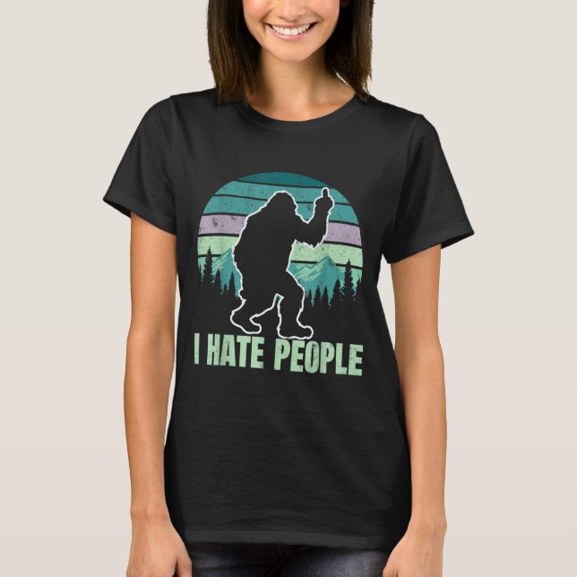 Big Foot I Hate People Middle Finger Sasquatch Ret T-Shirt (Front)