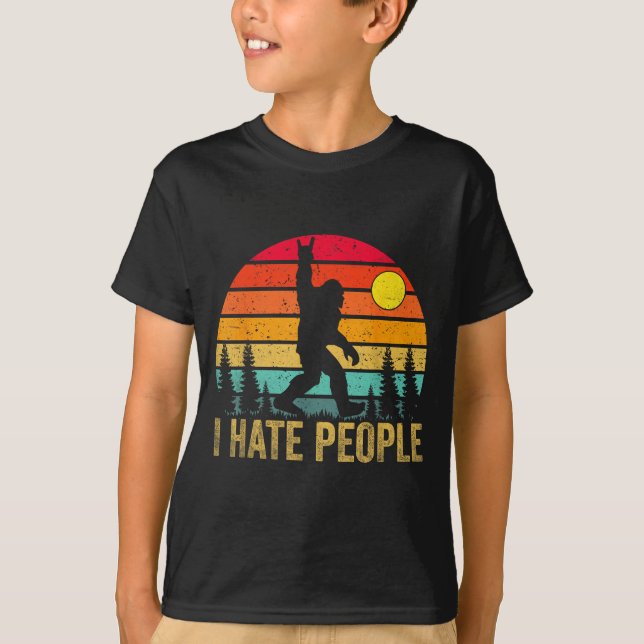 Big Foot Sasquatch I Hate People Funny Bigfoot Vin T-Shirt (Front)