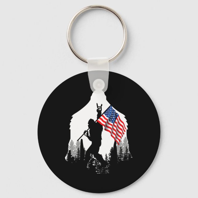 Big Foot Shirt Bigfoot American Flag Patriotic  Key Ring (Front)