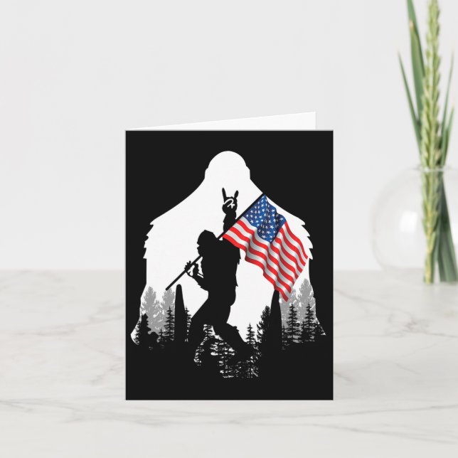 Big Foot Shirt - Bigfoot Sasquatch American Flag P Card (Front)