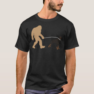 Big Foot Walking With Rottweiler Dog T-Shirt