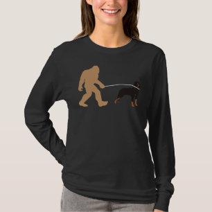 Big Foot Walking With Rottweiler Dog T-Shirt