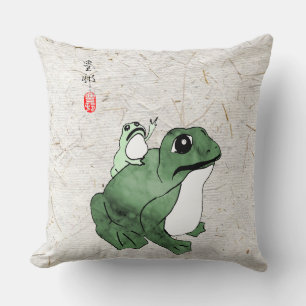 Big Frog Little Japanese Frog Toad 19th Century  Cushion