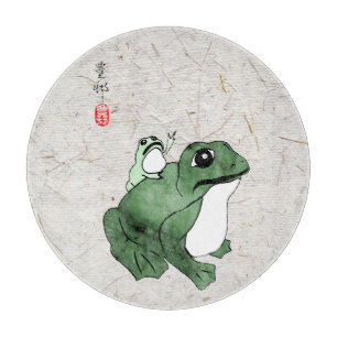 Big Frog Little Japanese Frog Toad 19th Century  Cutting Board