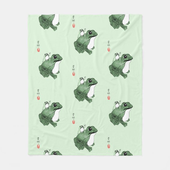 Big Frog Little Japanese Frog Toad 19th Century  Fleece Blanket (Front)