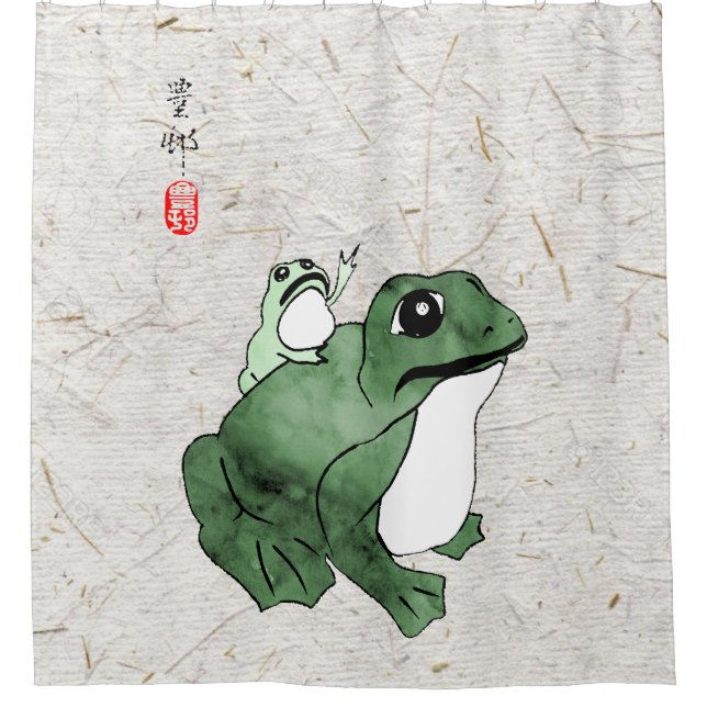 Big Frog Little Japanese Frog Toad 19th Century  Shower Curtain (Front)