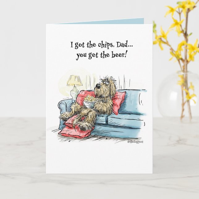 Big Funny Shaggy Dog Father's Day Card for Dad (Yellow Flower)