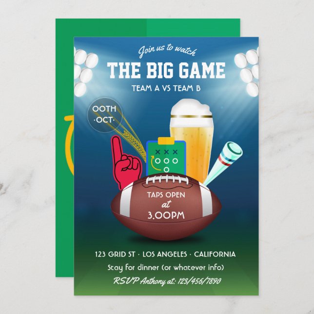Big Game Day Football Party Invitation (Front/Back)