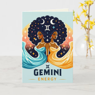 Big Gemini Energy Afro Twin Goddess Birthday Card