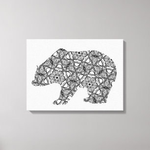 Big Geometric Bear Art Adult Colouring Page Canvas Print