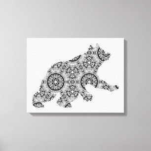 Big Geometric Bear Art Adult Colouring Page Canvas Print