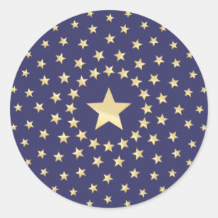 Big Golden Star circled by smaller stars Classic Round Sticker