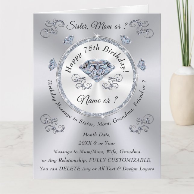 Big Gorgeous Wife, Mum, Sister 75th Birthday Card (Front)