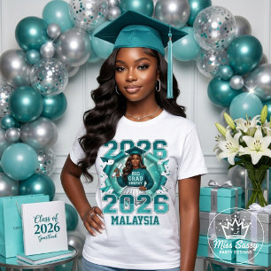 Big Grad Energy 2026 Black Girl Teal Glam T-Shirt