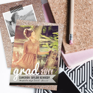 Big Grad Scribbles Bronze Glitter Graduation Party Invitation
