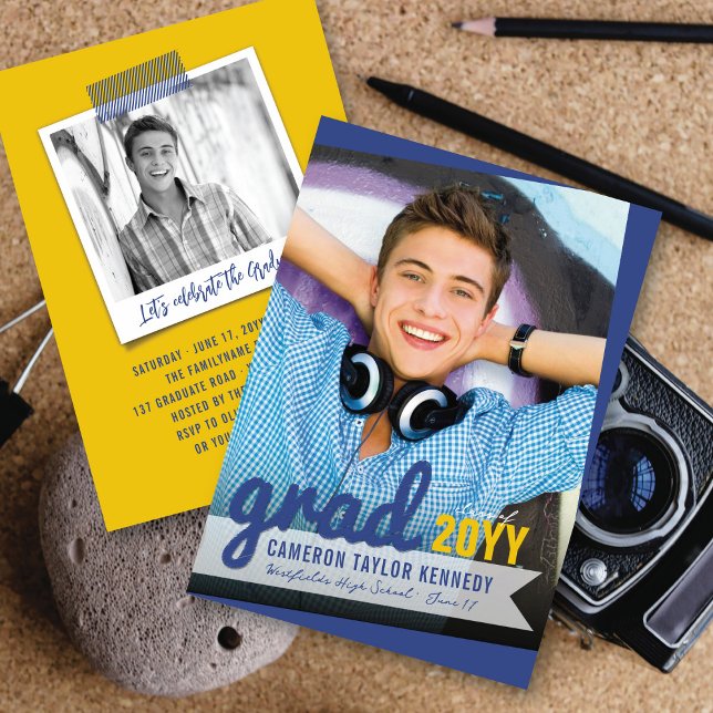 Big Grad Scribbles Photo Modern Graduation Party Invitation (Creator Uploaded)