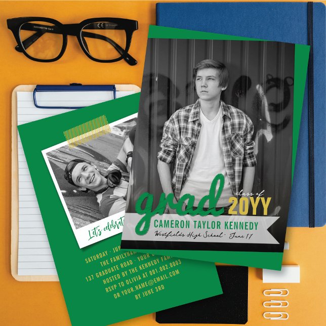 Big Grad Scribbles Photo Modern Graduation Party Invitation (Creator Uploaded)