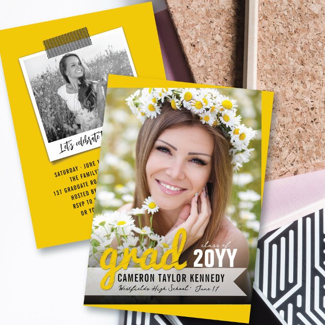 Big Grad Scribbles Photo Modern Graduation Party Invitation (Creator Uploaded)