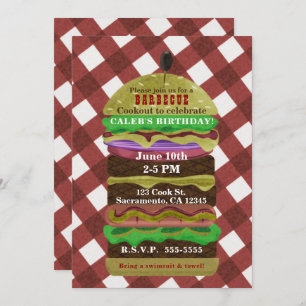 Big Greasy Hamburger Summer Cookout Red Invitation