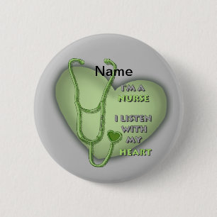 Big green heart nurse  6 cm round badge