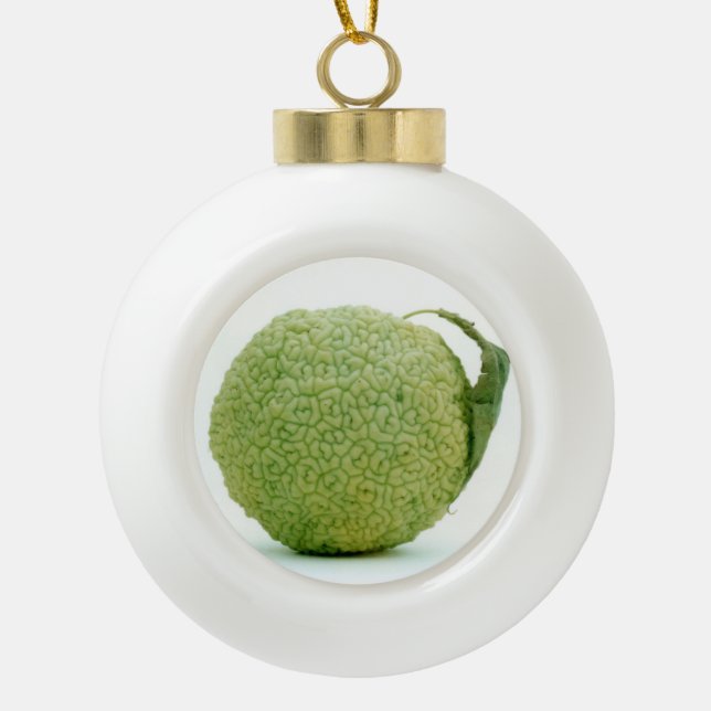 Big Green Hedgeapple Ceramic Ball Christmas Ornament (Front)