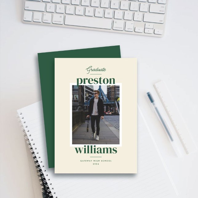 Big Green Name Graduation Announcement Photo Card  (Creator Uploaded)