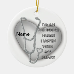 Big Grey Heart Air Force Nurse Ceramic Tree Decoration