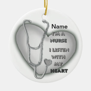 Big grey heart nurse  ceramic tree decoration